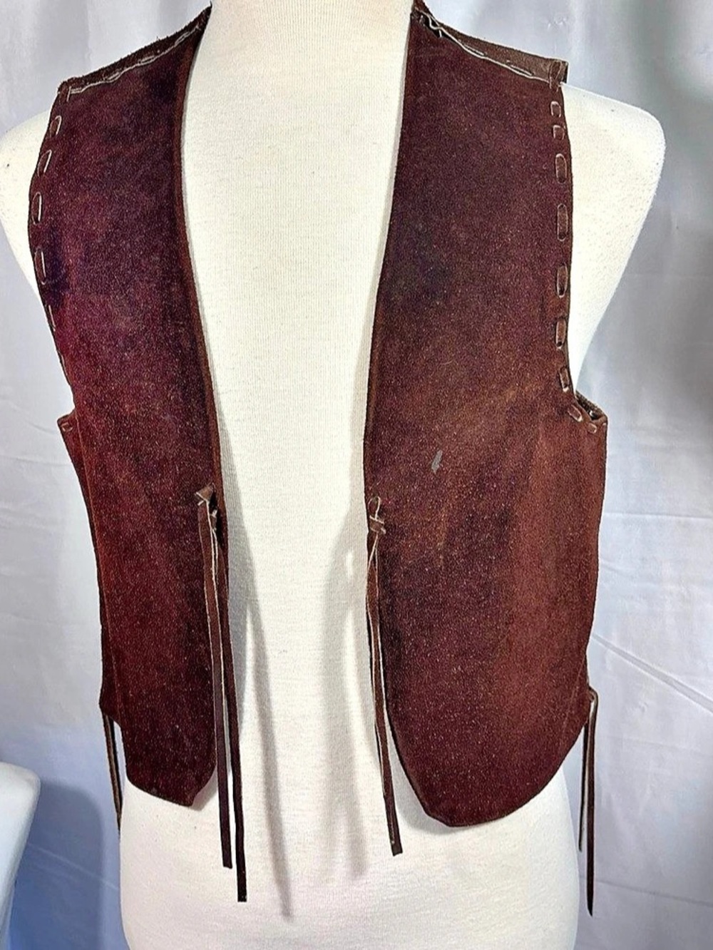 Brown Lace-Up Suede-Look Vest western Unisex Rawhide Laced